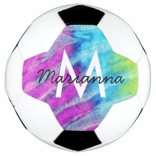 Paarse Cyaan Tie Dye Name and Initiaal Personalize Voetbal