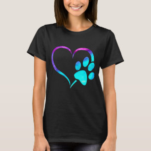 Paarse Cyaan Turquoise Dog Pw Print Heart voor hon T-shirt