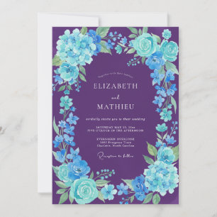 Paarse Cyan Hortensia Eucalyptus Bruiloft Kaart
