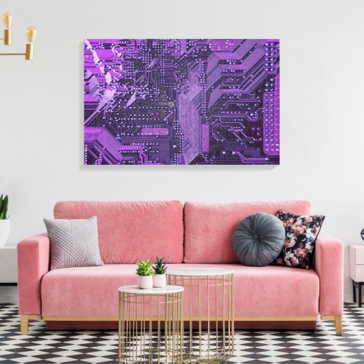 Paarse Cyber Circuit Board Tech Art Electronics Canvas Afdruk (Insitu (Woonkamer))