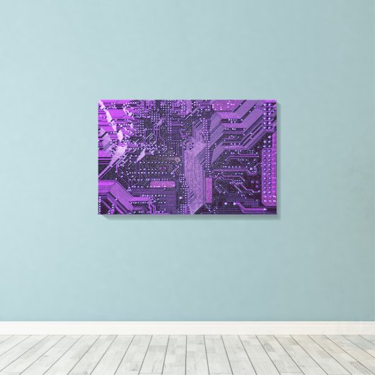 Paarse Cyber Circuit Board Tech Art Electronics Canvas Afdruk (Insitu (Houten vloer))