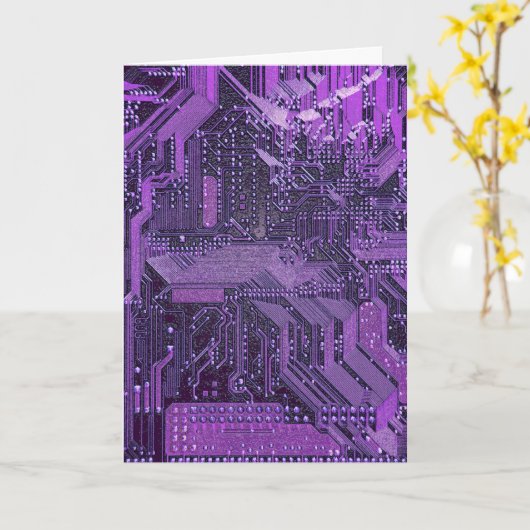 Paarse Cyber Circuit Board Tech Art Electronics Kaart (Gele Bloem)