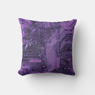 Paarse Cyber Circuit Board Tech Art Electronics Kussen