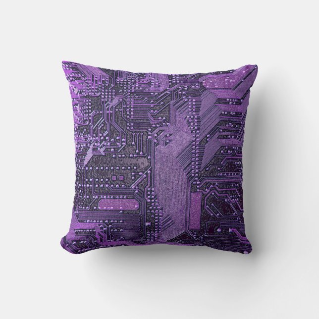 Paarse Cyber Circuit Board Tech Art Electronics Kussen (Voorkant)