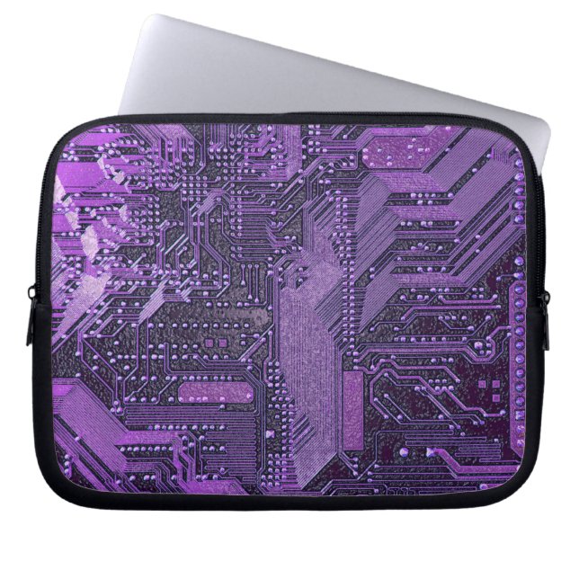 Paarse Cyber Circuit Board Tech Art Electronics Laptop Sleeve (Voorkant)