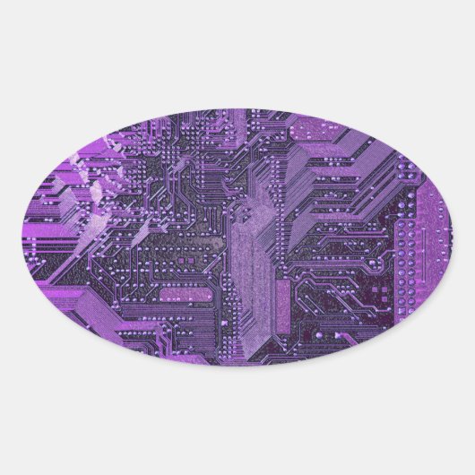 Paarse Cyber Circuit Board Tech Art Electronics Ovale Sticker (Voorkant)