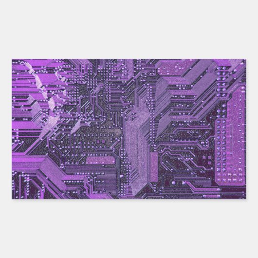 Paarse Cyber Circuit Board Tech Art Electronics Rechthoekige Sticker (Voorkant)