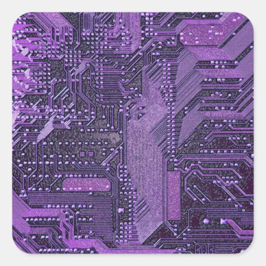 Paarse Cyber Circuit Board Tech Art Electronics Vierkante Sticker (Voorkant)