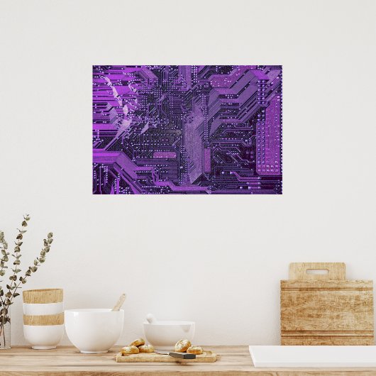 Paarse Cyber Circuit Board Tech Electronics Poster (Keuken)