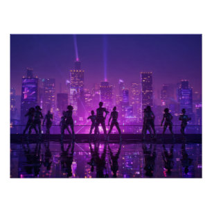 Paarse Cyber City Silhouette Print Perfect Poster