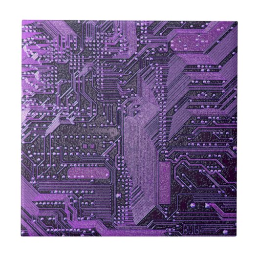 Paarse Cyberprintplaat Tech Kunst Elektronica Tegeltje (Voorkant)