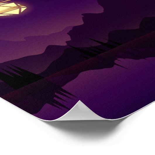 Paarse D20-desktop met Full Moon Tabletop RPG Poster (Hoek)