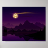 Paarse D20-desktop met Full Moon Tabletop RPG Poster (Voorkant)