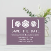 Paarse D20-desktop met gamer Save the Date Invite (Staand voorkant)