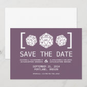 Paarse D20-desktop met gamer Save the Date Invite (Voorkant / Achterkant)