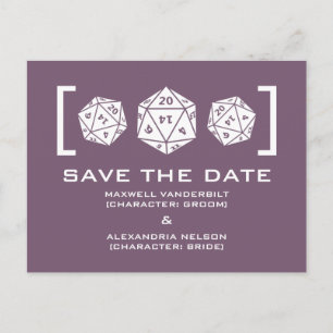 Paarse D20-desktopgamer bespaart het Briefkaart Da