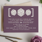 Paarse D20 Dice Gamer Wedding Invitation Kaart