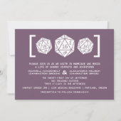 Paarse D20 Dice Gamer Wedding Invitation Kaart (Voorkant)