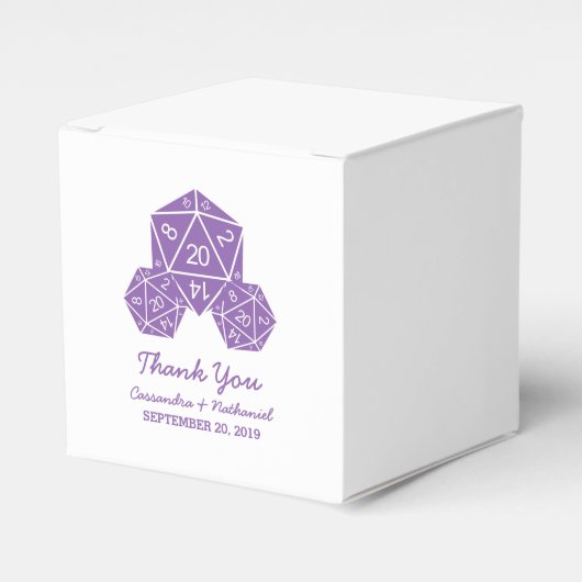 Paarse D20 Dice Wedding Favor Boxes Bedankdoosjes (Voorkant Zijde)