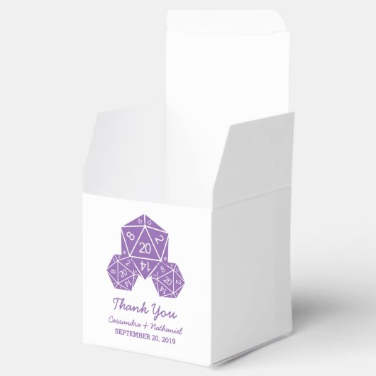 Paarse D20 Dice Wedding Favor Boxes Bedankdoosjes (Geopend)