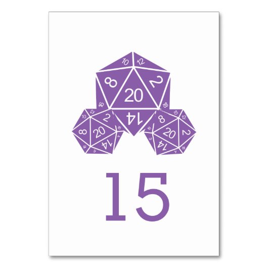 Paarse D20 Dice Wedding Table Kaart (Achterkant)