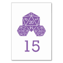 Paarse D20 Dice Wedding Table Kaart