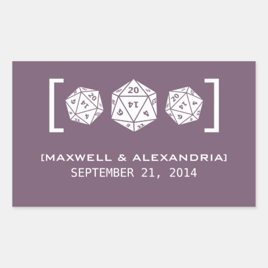Paarse D20-ijsgamer Wedding Stickers (Voorkant)
