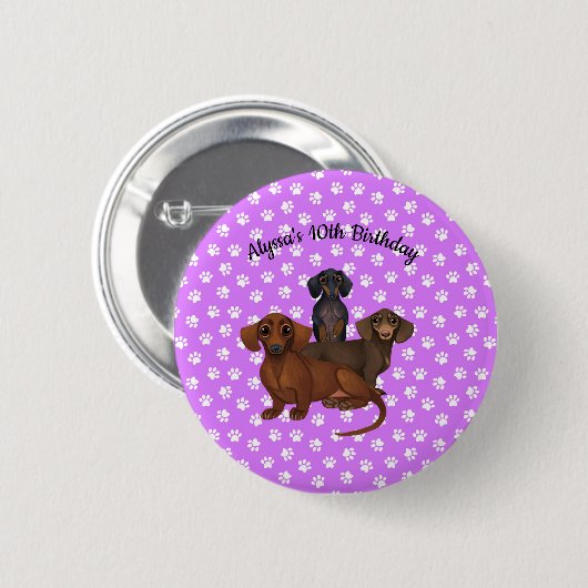 Paarse Dachshund Button Pin (Voorkant /achterkant)