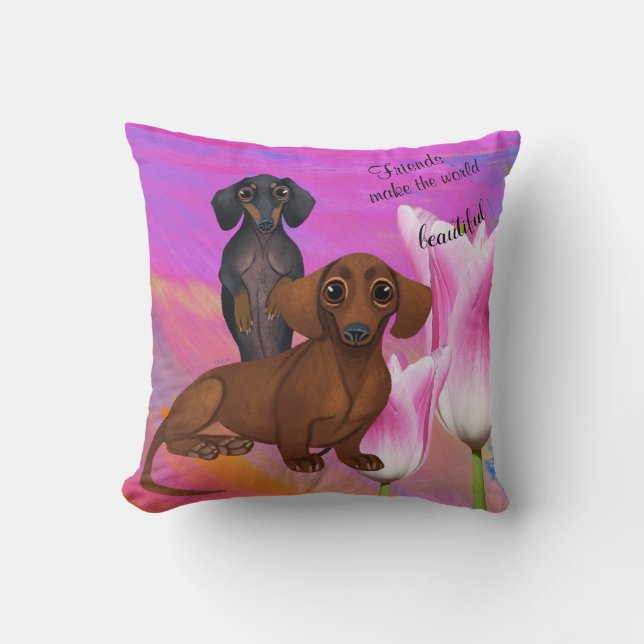 Paarse Dachshund Friend Pillow Kussen (Voorkant)