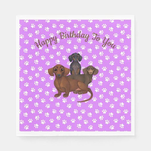 Paarse Dachshund Paper Party Napkins Servet (Voorkant)