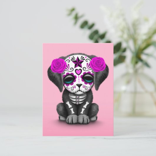 Paarse dag van de dode dop Roze Briefkaart (Staand voorkant)