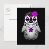 Paarse dag van de dode-suikerschedel Penguin Black Briefkaart (Voorkant / Achterkant)