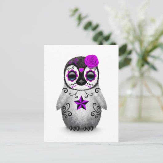 Paarse dag van de dode suikerschedel Penguin White Briefkaart (Staand voorkant)