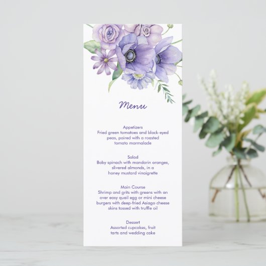 Paarse dagen, annemonen, Rozen, menu (Staand voorkant)