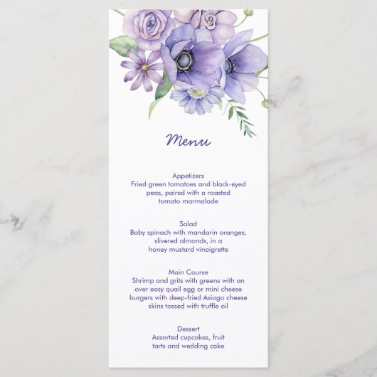 Paarse dagen, annemonen, Rozen, menu (Voorkant)