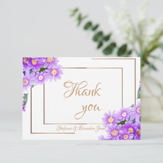 Paarse dagen/goudtrim bedankkaart (Staand voorkant)