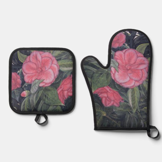 Paarse Dageraad Camellia Ovenwant & Pannenlap Set (Voorkant)