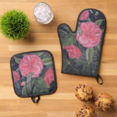 Paarse Dageraad Camellia Ovenwant & Pannenlap Set (Top down)