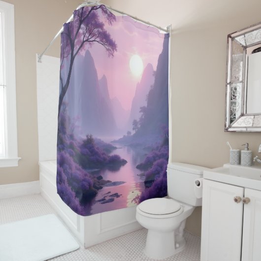 Paarse dageraad in natuur Zen Douchegordijn (In situ)