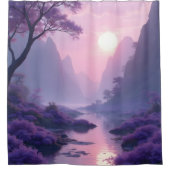 Paarse dageraad in natuur Zen Douchegordijn (Voorkant)