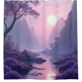Paarse dageraad in natuur Zen Douchegordijn