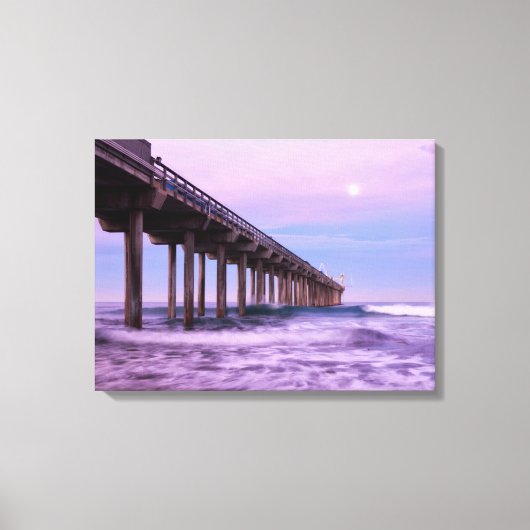 Paarse dageraad over pier, Californië Canvas Afdruk (Voorkant)