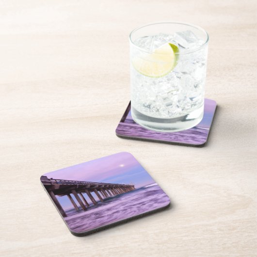 Paarse dageraad over pier, Californië Onderzetter (Rechterzijde)