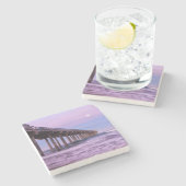 Paarse dageraad over pier, Californië Stenen Onderzetter (Zijkant)