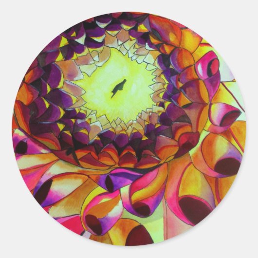 Paarse Dahlia abstracte originele bloemkunst Ronde Sticker (Voorkant)