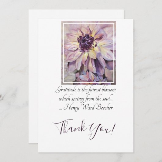 Paarse Dahlia Bloemen in Waterverf Bedankkaart (Voorkant / Achterkant)