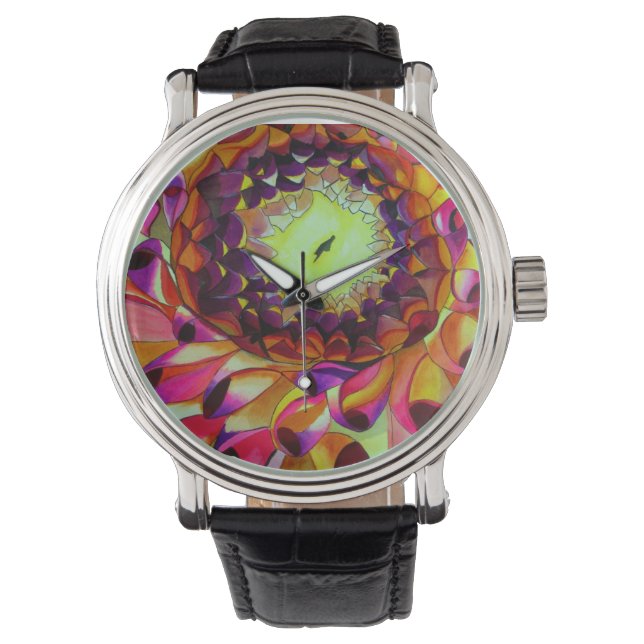 Paarse Dahlia bloemhorloge Sacha Grossel Art Horloge (Voorkant)
