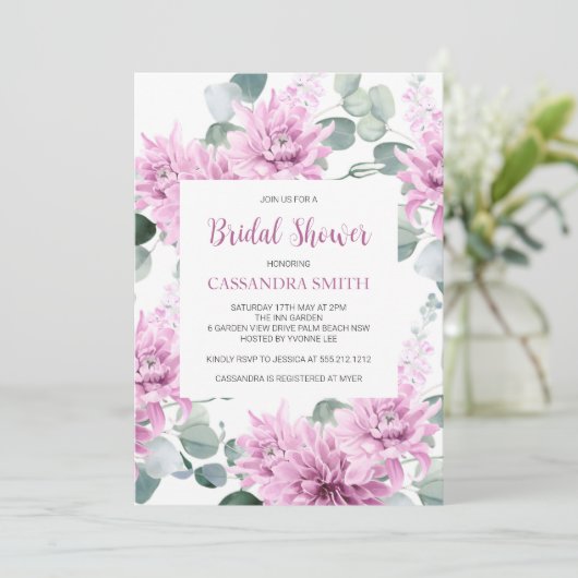 Paarse Dahlia Eucalyptus Botanisch Vrijgezellenfee Kaart (Staand voorkant)