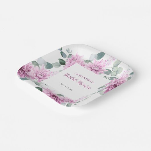 Paarse Dahlia Eucalyptus Botanisch Vrijgezellenfee Papieren Bordje (Gebogen)