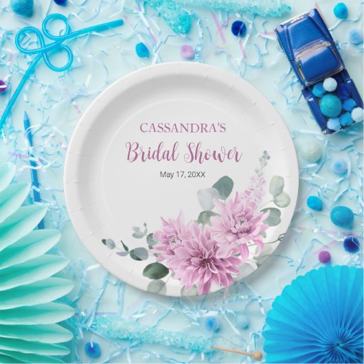 Paarse Dahlia Eucalyptus Greenery Vrijgezellenfees Papieren Bordje (Feest)